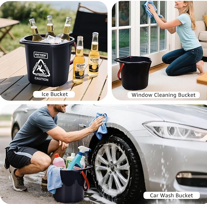 Matthew Cleaning 4.2 Gallon Mop Bucket, Heavy Duty Plastic Cleaning Bucket with Built-in Pour Spout, Mop Holder and Comfort Grip Handle, House and Commercial Cleaning Supplies, 2 Pack Black