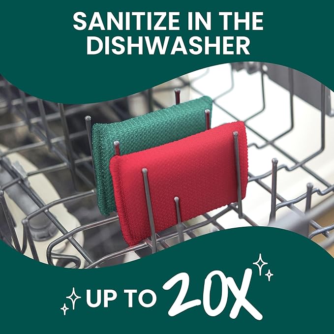 Scotch-Brite Dobie Pads, Dobie Sponge for All Purpose Cleaning of Kitchen, Bathroom, and Household, Non Scratch Dobie Cleaning Pads Safe for Non-Stick Cookware, 2 Holiday Red Dobie Pads