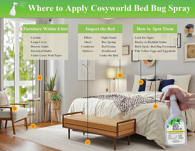 Bed Bug Killer, Fast and Sure Kill with Extended Residual Protection Bug Spray, Organic Insect Killer & Natural Roach Spray & Non-Toxic Ant Killer -22 oz