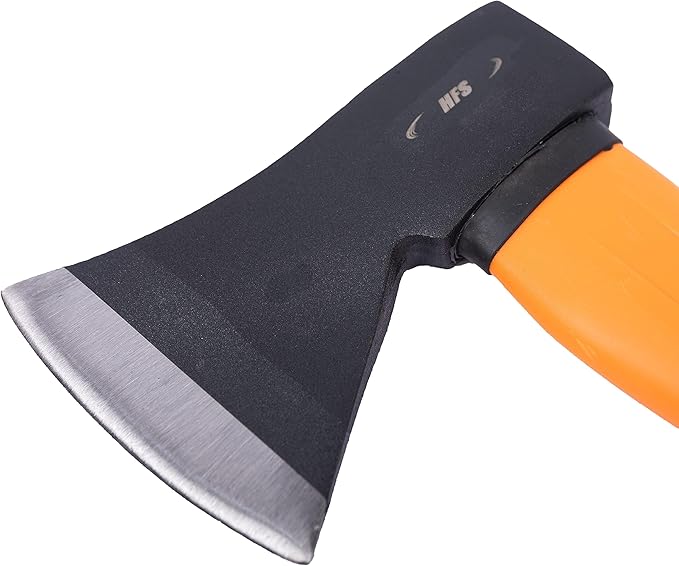 HFS(R) 14.5 Inch Axe Hatchet with Fiberglass Handle Chopping Splitting Camping Axe 21oz/600g Head Weight Heat-Treated Blade, Anti-Slip Grip, Perfect for Gardening, Hiking, Woodworking