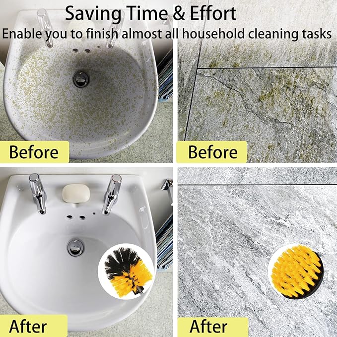 8 Pack Drill Brush Attachment Set,1/4in Power Scrubber Brush + Extend Long Rod, Power Cleaning Scrub Brush for Bathroom, Tub, Tile, Floor, Grout, Boat(White)