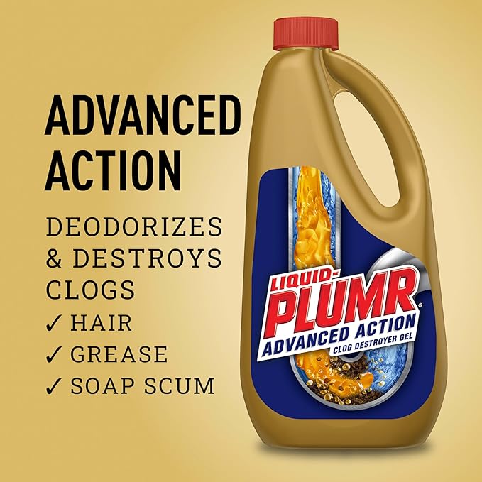Clorox Liquid-Plumr Advanced Action Clog Destroyer Gel, Removes Multiple Types of Clogs including Hair, Deodorizes and Freshens, Safe for All Septic Systems and Pipes, 2 Bottles, 32 fl. oz. Bottle