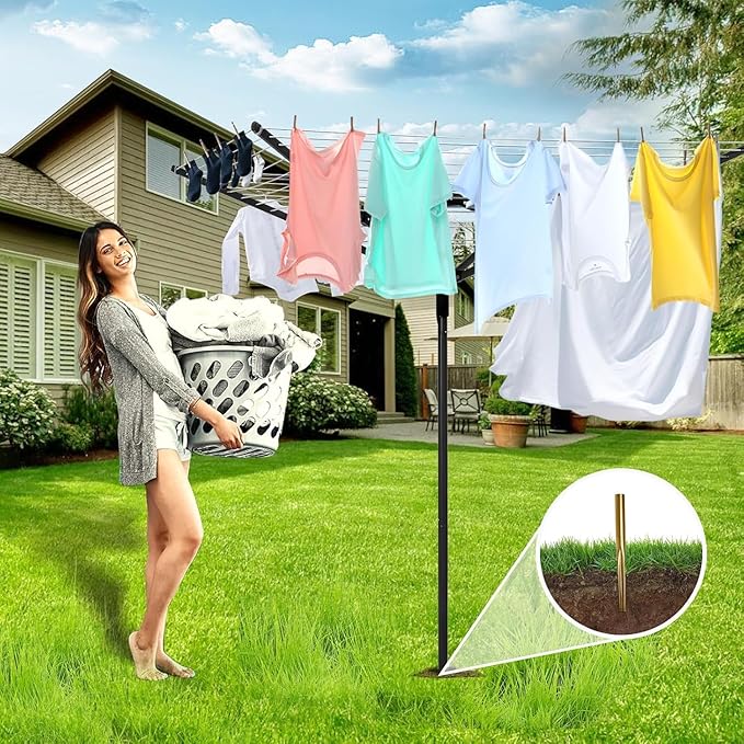 Heavy Duty Outdoor Umbrella Drying Rack, 12 Lines with 165 Feet Drying Space, Steel Frame & Adjustable Height, 4-arm Umbrella Clothesline for Laundry, Collapsible Clothes Drying Rack for Backyard