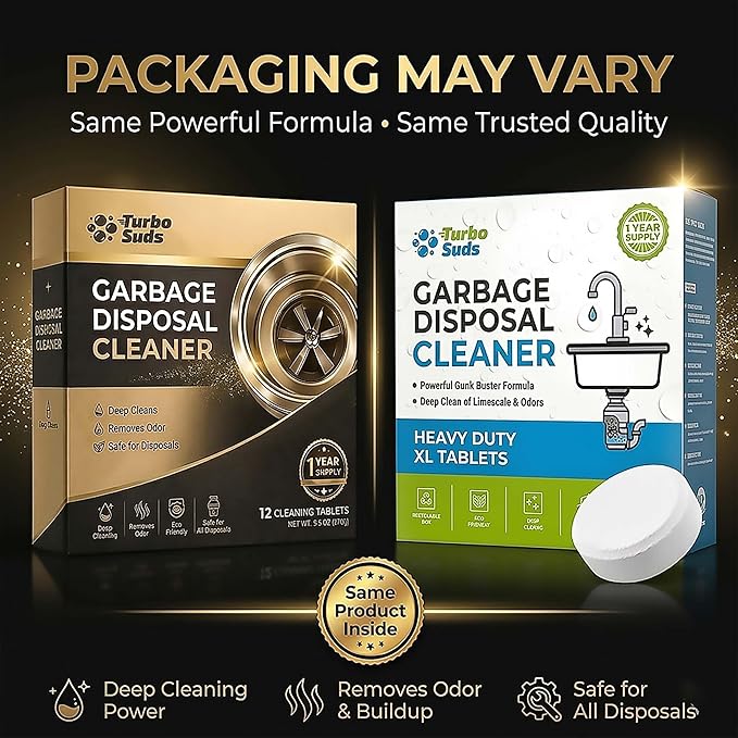 Garbage Disposal Cleaner Deodorizer Tablets – Heavy Duty XL Foaming Tablet for Kitchen Sink Drains and Disposals – Natural Sink and Disposal Cleaning Tablet – 12 XL Tablets, One Year Supply