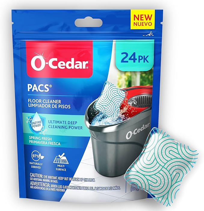 O-Cedar PACS Hard Floor Cleaner, Spring Fresh Scent 24 Count (1-Pack) | Made with Naturally-Derived Ingredients | Safe to Use on All Hard Floors | Perfect for Mop Buckets