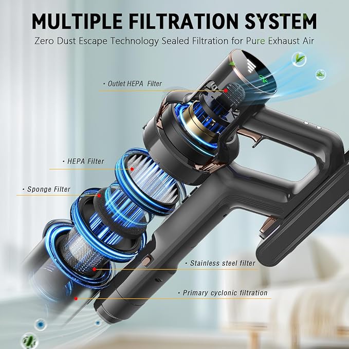 Cordless Vacuum Cleaner, 450W 48KPA 60Mins Vacuum Cleaners for Home,Anti-tangle Wireless Vacumm,Rechargeable Vacuum With Green Light,Powerful Stick Vacuum for Carpet/Hardwood Floors,Pet Hair,Black