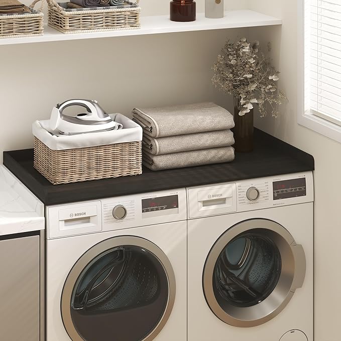 Furinno RAVEL Washer Dryer Countertop, Washer and Dryer Topper, with Edge Rails, Anti Slip Pads, 27.5 D x 54 W, for Laundry Room Organization and Storage, Espresso