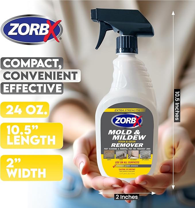 ZORBX Extra Strength Remover & Cleaner Spray 24 FL Oz – Scrub Free Formula - Bleach Free Stain & Smell Eliminator for Shower, Bathroom, Ceiling, Carpet, Cars, Walls & Wood