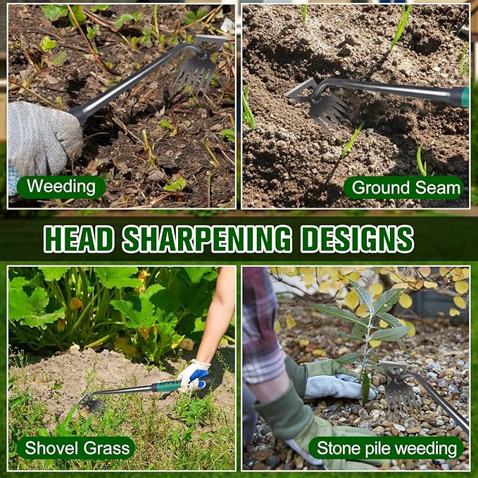 Garden Weeder Puller Tool, 6 Teeth Upgrade Weeding Artifact Uprooting Weed Tool, Manganese Steel Hand Weeder Tool, Dual Purpose Manual Weed Pulling Remover Tool with Rubber Handle