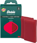 Scotch-Brite Dobie Pads, Dobie Sponge for All Purpose Cleaning of Kitchen, Bathroom, and Household, Non Scratch Dobie Cleaning Pads Safe for Non-Stick Cookware, 2 Holiday Red Dobie Pads