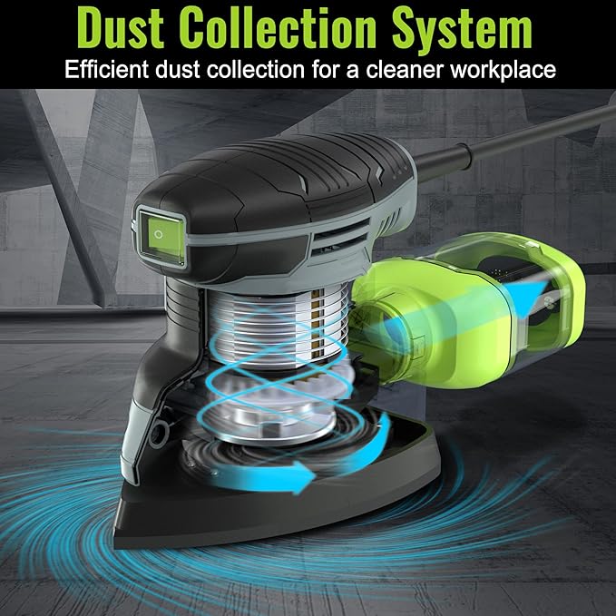 WORKPRO Detail Sander, 13,000 OPM Compact Electric Sander with Dust Collector, 1.6Amp Power Sander with 15PCS Sanderpapers for Tight Spaces Woodworking