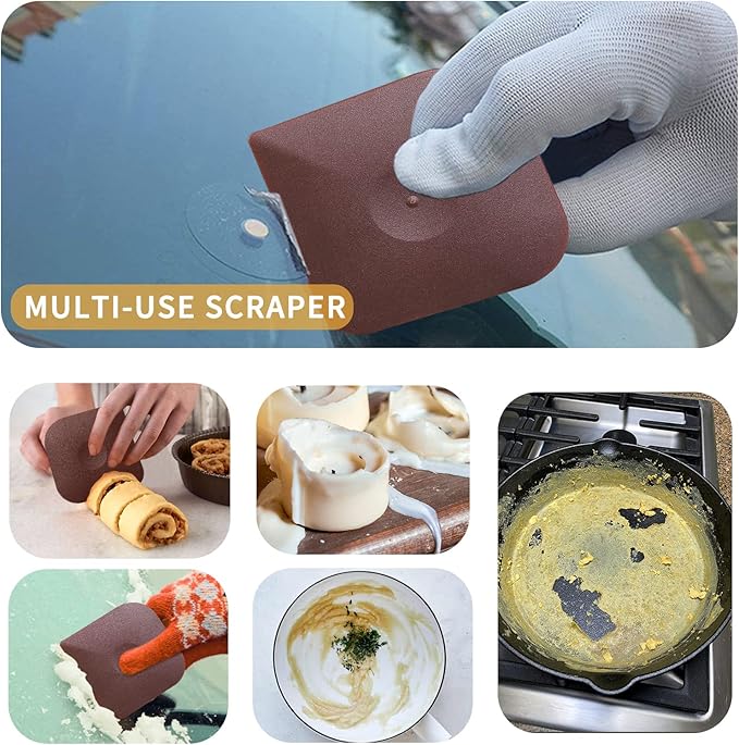 Cast Iron Cleaner Scrubber with Pan Scraper, Upgraded Chain Mail Scrubber Cast Iron Cleaning Kit, Metal Chainmail Scrubbing Sponge Scrub Brush to Clean Pan, Skillet, Grill, Dutch Oven, Wok
