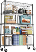 M MZG 1750LBS 47.2" W 5 Tiers Storage Shelves Metal Shelving Unit with Wheels Heavy Duty Garage Shelving Adjustable Wire Shelves for Pantry,Kitchen,Garage,Basement,Black 17.7" D x 47.2" W x 76.8" H