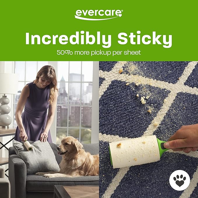 Evercare All Purpose Pet Hair Lint Roller,100 Sheets – Reusable Sticky Roller for Pet Hair,Cat & Dog-Hair Remover,Lint Remover,Pet-Hair-Remover for Furniture,Clothing & Cars,(Pack of 6)