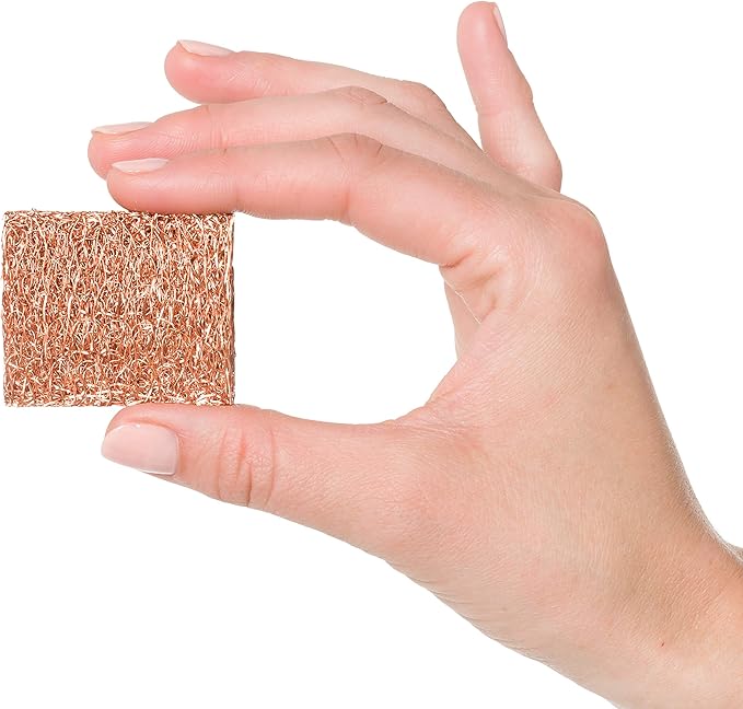Redecker Mini Copper Scrubbing Pad, Firm Copper Braided Scrubber for Small Areas & Corners, Wet Use Kitchen Scouring Pad for Steel Glass Ceramic Rust Removal, 2 x 1.6 in, Made in Netherlands