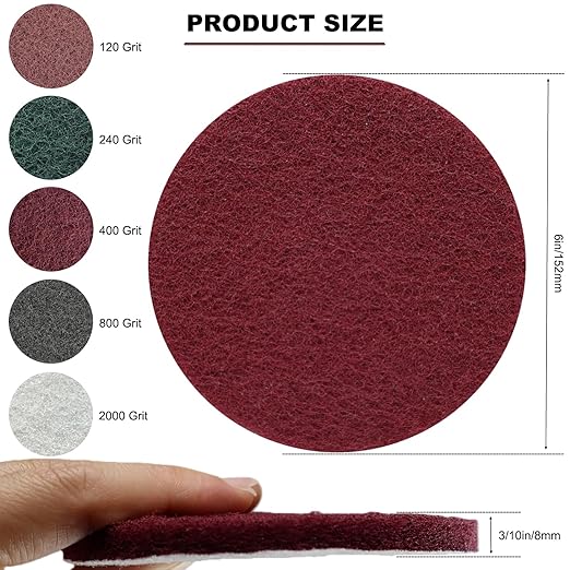 10 Pack 6 Inch Hoop and Loop Multipurpose Scrubber Scouring Pads -120 240 400 800 2000 Grits, Flocking Scuff Pads, Conditioning Discs Polishing Pads for Furniture Automotive Cleaning