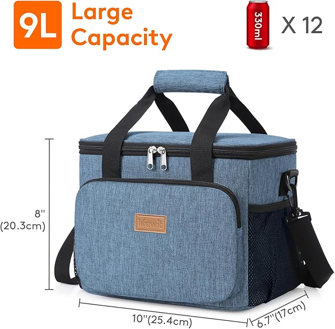 Lifewit Medium Lunch Bag, Insulated Lunch Box, Soft Cooler Cooling Tote for Adult Men Women, Light Blue 12-Can (9L)