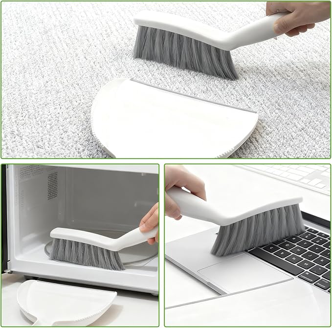 Mini Broom and Dustpan Set,Hand Broom with Dustpan Combo Nesting Snap-On Handheld Dust Pan and Brush Set, Small Broom and Dustpan Set for Kitchen, Desktop, Pet, Floor, Sofa, Grey White