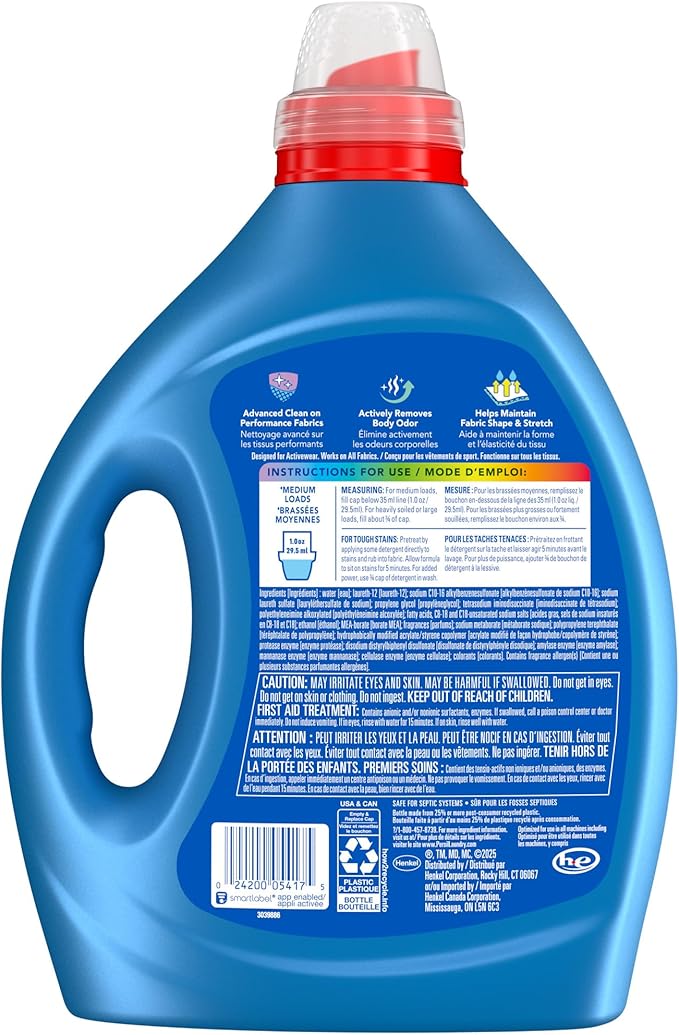 Persil Activewear Clean,Liquid Laundry Detergent,High Efficiency (HE),Deep Stain Removal,Ultra Concentrated,82.5 fl oz,82 Loads,(Pack of 2)