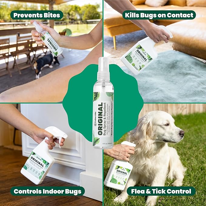 Cedarcide Original Bug Spray | Repel & Kill Fleas, Ticks, Mosquitoes, Mites, Ants & Chiggers | for use on People, Pets & Home | Natural Cedar Oil | Eco-Friendly | 4 Oz