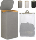iEGrow Laundry Hamper with Lid, 110L Large Laundry Hamper with Handle and Lid, Collapsible Clothes Basket Organizer with Removable Inner Bag for Clothes Toys Towels - Grey