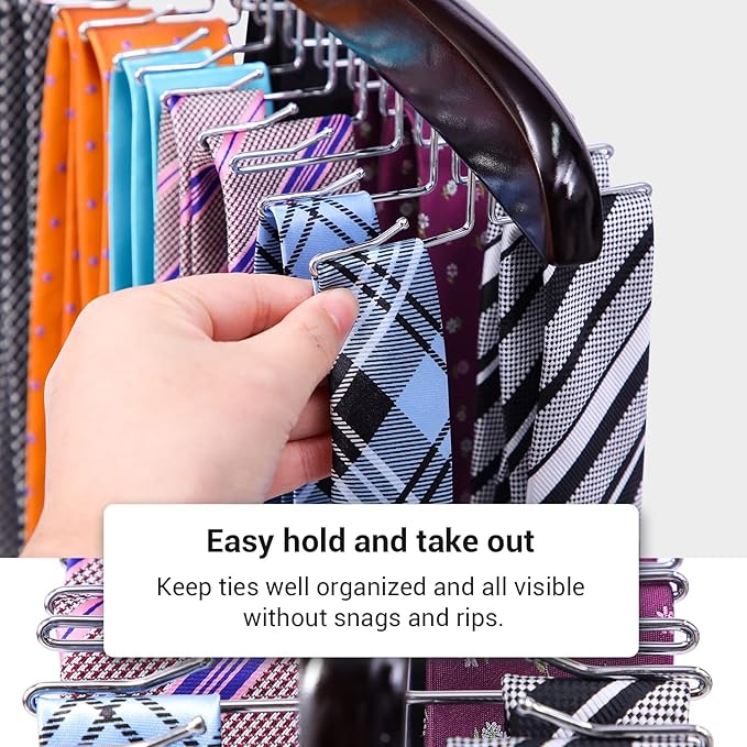 Tie Rack Hanger for Closet: Ohuhu 24 Folding Hooks Tie Hangers for Men Wooden Tie Holder Organizer Space Saving Necktie Storage 360 Degree Rotating Ties Belts Scarves Tank Tops Accessories-Walnut