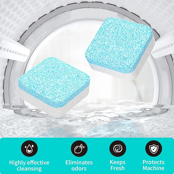Y-Kelin Washing Machine Cleaner Tablets, 24 Pack - Up to 1 Year Supply, for HE Front & Top Load Washers, Septic Safe, Removes Odors & Residue, Fresh Scent