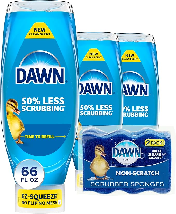 Dawn Ultra EZ-Squeeze Dish Soap Liquid, Dishwashing Liquid, Grease Removal, Upside Down Bottle, Original, 3x22 Fl Oz Bundle