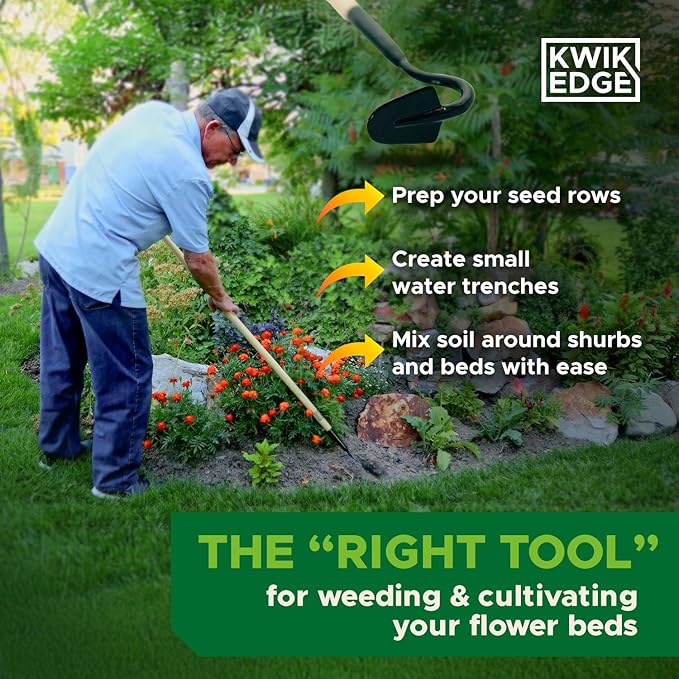 Precise Garden Weeder Tool - Garden Cultivator Long Handle Weeder for Tight Spaces, Weed Tool, Soil Cultivators for Gardening, Hand Weeding Tools Gardening, Lawn Cultivator for Grass - KWIK EDGE Mini