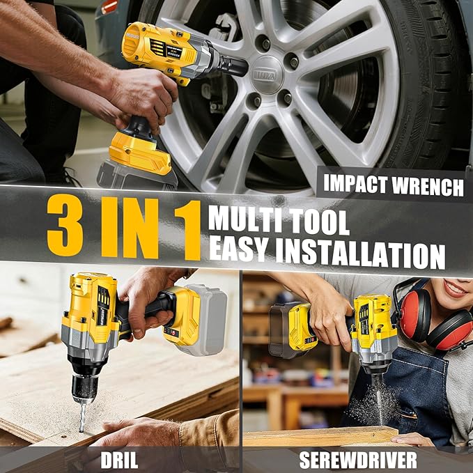Impact Wrench Compatible with DeWalt 20V Battery: 1/2 Inch Hog Ring Impact Driver High Torque - 1360N.m/1000Ft-lbs Cordless Impact Gun - Brushless Motor with 6 Sockets & Carry Case
