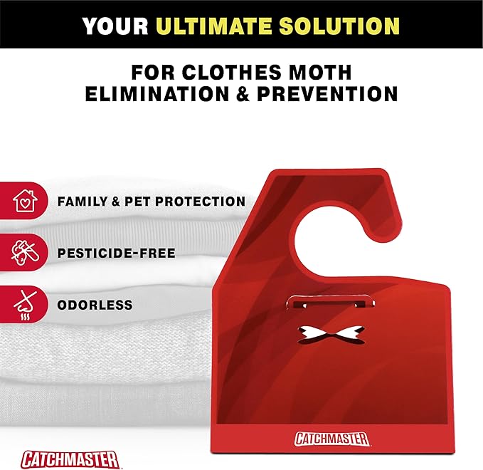 Catchmaster Clothing Moth Traps with Premium Extra Strength Odorless Pheromone Technology – Red, XL, Extra-Strength Glue – Traps & Targets Casemaking and Webbing Moths - 6-Pack