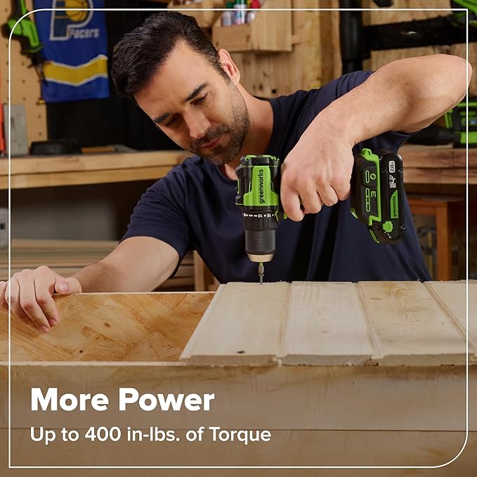 Greenworks 24V Cordless Brushless 400 in-lbs Drill/Driver+1950 in-lbs Impact Driver Combo,High Torque, Lightweight, (2) 2.0Ah USB-C Batteries(12,000mAh Power Bank) and 65W USB-C Fast Charger(3-Port)