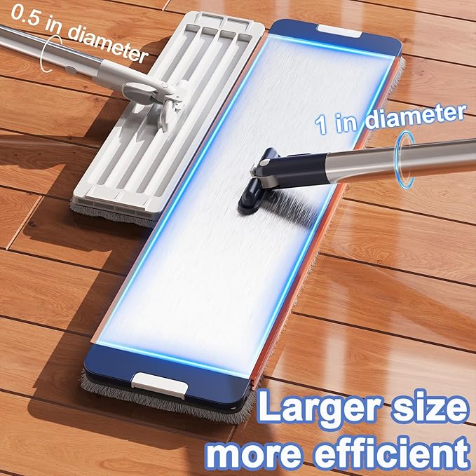 Large Mop and Bucket System with Wringer Set, Hands-Free Flat Mops for Floor Cleaning, Mopping Bucket System with 8 Washable Microfiber Pads for Wet and Dry Use, Home Windows and Wall Cleaner Mop