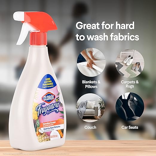 Clorox Fraganzia Refresher Spray, Hawaiian Escape Scent - Multi-Use Fabric & Linen Freshener Spray - Odor Eliminator for Home, Upholstery, Bedding, Curtains, Room, 22 Fl Oz