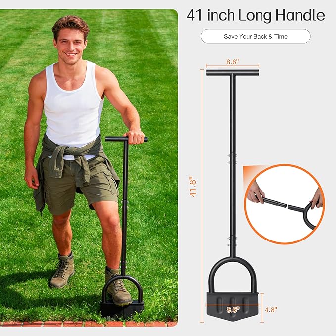 Edger Lawn Tool, 41-inch Long Handle Manual Lawn Edgers with T-Grip, Sharp V Shaped Half Moon Hand Lawn Edging Tool for Effortless Landscaping Sidewalk Yard Garden Flower Bed Border Cable Burying