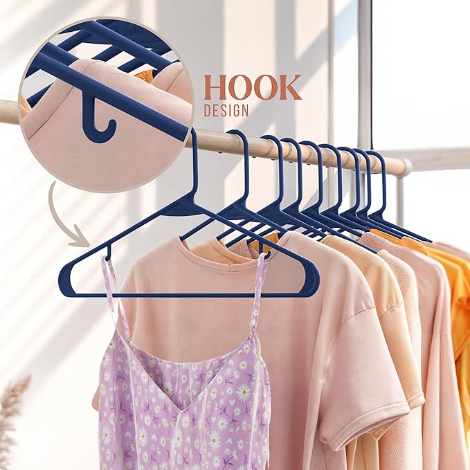 Plastic Hangers 50 Pack Navy - Clothes Hangers - Makes The Perfect Coat Hanger and General Space Saving Clothes Hangers for Closet - Percheros Ganchos para Colgar Ropa Hangars