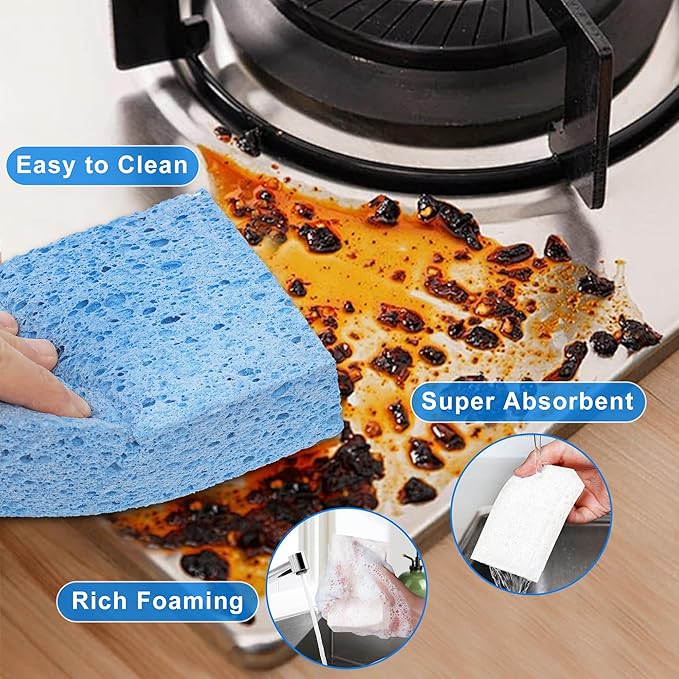 Extra Large Dish Sponges Kitchen for Cleaning, Natural Cellulose Sponges Reusable and Biodegradable, Non Scratch Sponge for Dishes Household Use (3-Pack)