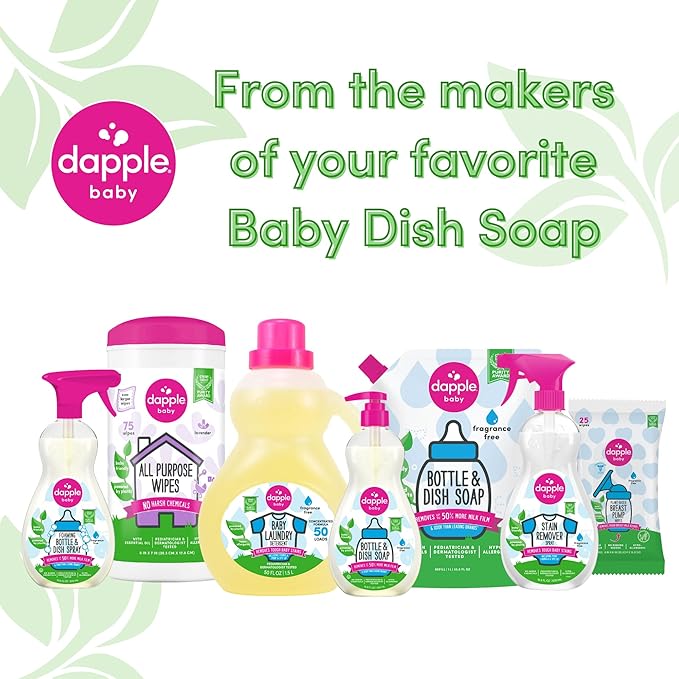 DAPPLE Stain Remover Spray, Plant-Based, Fragrance Free, 16.9 Ounce Spray Bottle, Hypoallergenic, Baby Laundry Stain Remover for Clothes & Cloth Diapers