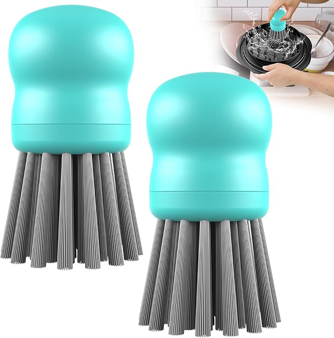 Mini Dish Brush for Cleaning Chicken Shredder, Palm Brush Dish Scrubber with Ergonomic Grip, Kitchen Brush for Washing Dishes, Pans, Pots, Sink (2, Mint Green)