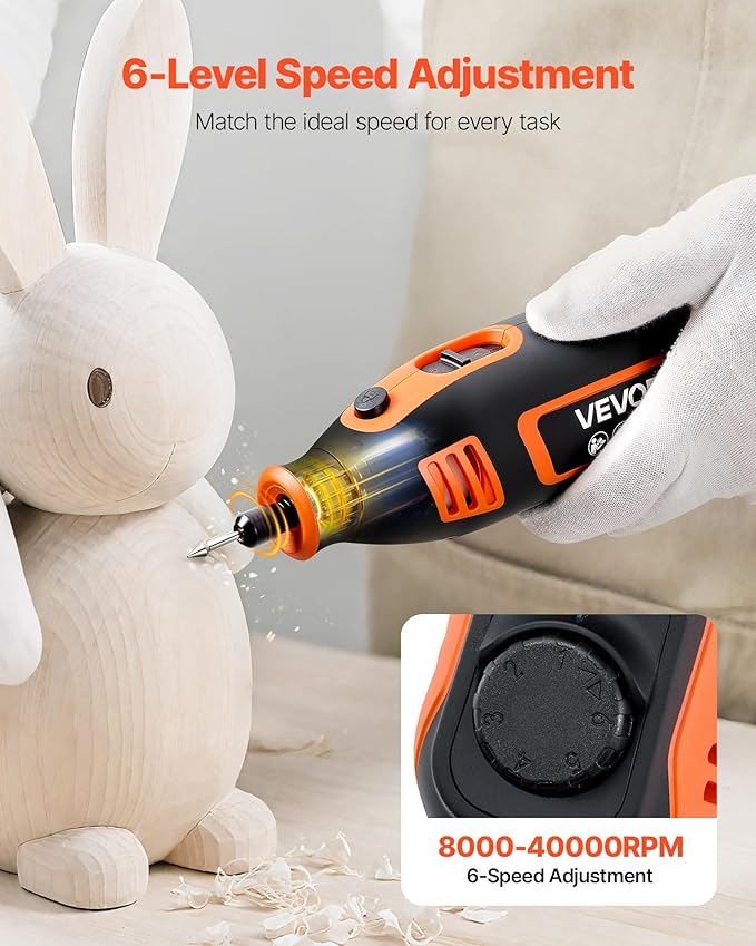 VEVOR 84-Piece Rotary Tool Kit, 200W Mini Power Rotary Tool Corded, 6-Level Speed 8000-40000 RPM Multi-Purpose DIY Tools for Engraving, Sanding, Polishing, Carving, Grinding, Cutting, DIY Crafts