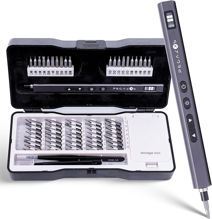 Precision Electric Screwdriver Set - USB Rechargeable Mini Screw Driver with LED Light, 60 Magnetic Bits, 2 Speed Settings, Carry Case - Tool Kit for Electronics, Laptop, Phone, Watch, Glasses