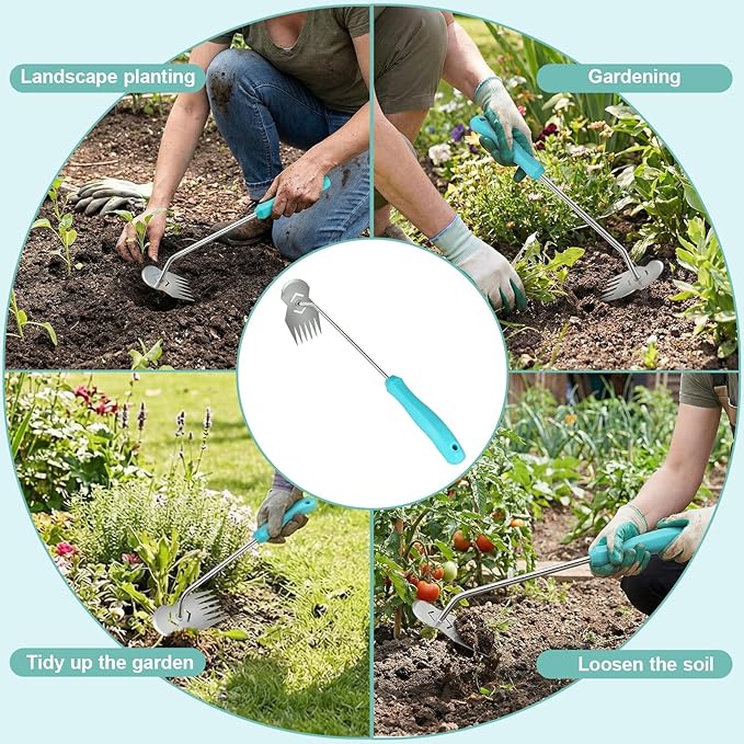 Garden Weed Tool,2026 Portable Gardening Tools,Adopting Ergonomic Handle Design,6 Tooth Stainless Steel Weeding Tools,Hand Weeder Tool Suitable for Farm Planting,Gardening