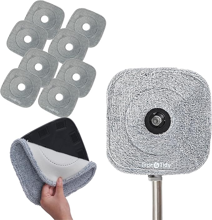 True & Tidy® 8-Pack 9 inch Extra Thick Microfiber Pad Refill for SPIN-800 TrueClean Mop & Bucket Square, Compatible with M16 and Most Square Spin Mop and Bucket, Machine Washable up to 100x