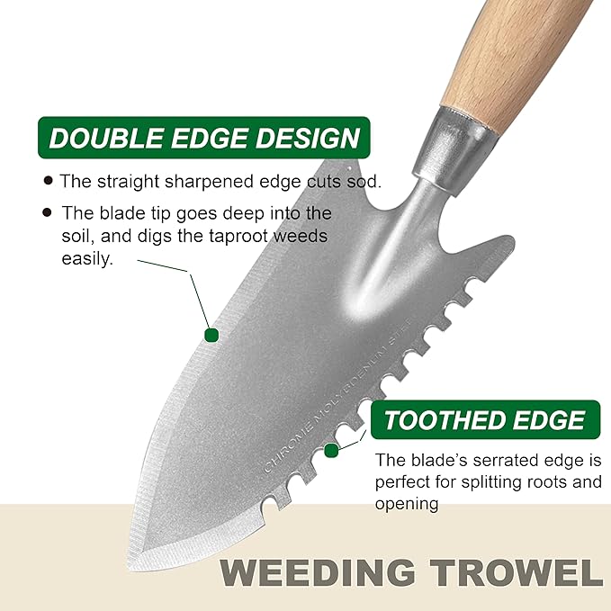 SUMIO 11.6" Weeding Trowel with Serrated Edge, Alloy Steel Digging Trowel Garden Shovel for Digging, Planting, and Loosening Soil