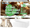 Pet Hair Dryer Sheets (150 Count), Pet Hair Remover for Laundry, Lint Guard Dryer Sheet 3X Repels Dog and Cat Hair & Lint, Fragrance-Free Fabric Softener Sheets for Static & Wrinkle Reduction