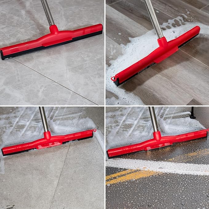 Floor Squeegee Scrubber with 51" Adjustable Pole & EVA Foam Blade – Indoor/Outdoor Use for Garage, Patio, Bathroom, Tile, Marble