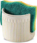 Ceramic Sponge Holder for Kitchen Sink, Scrub Sponge Dish Rack, Farmhouse Compact Sink Caddy Organizer, Glazed White