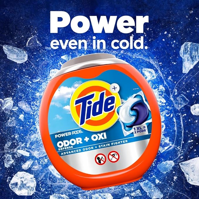 Tide Odor Defense + Oxi Laundry Detergent Pacs, Original Scent, 63 Count, Advanced Odor + Stain Fighter