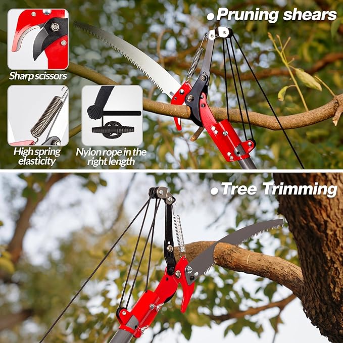 Suchtale 10FT Pole Saw for Tree Trimming, Manual Tree Pruner with Steel Blade & Scissors, Long Handle Branch Cutter Pole, Extendable Limb Trimmer for High Branches, Yard Garden Pruning Saw