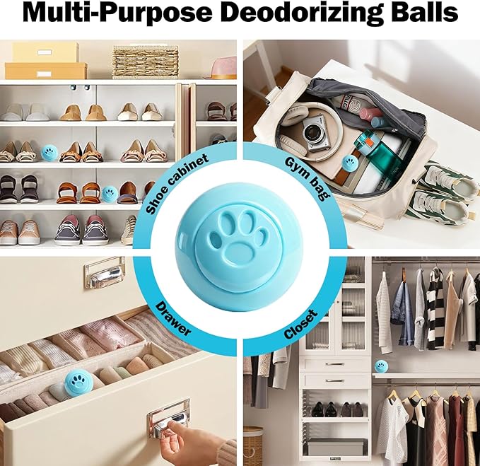 SCENTORINI Shoe Deodorizer Balls, 8 Pack Baby Powder Scent Sneaker Deodorizer Balls, Odor Eliminator for Smell Shoes Boots, Long Lasting Shoe Freshener for Gym Bags, Drawers and Small Spaces